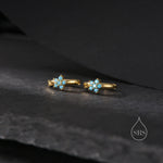 Turquoise CZ Flower Huggie Hoop in Sterling Silver, Silver or Gold, Delicate Flower CZ Hoops, Tiny Flower Hoops, Tiny CZ Hoops