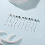 Black Star Bezel CZ Crystal Threader Earrings in Sterling Silver, Silver or Gold, Minimalist Star Cut Ear Threaders