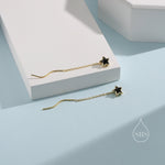 Black Star Bezel CZ Crystal Threader Earrings in Sterling Silver, Silver or Gold, Minimalist Star Cut Ear Threaders
