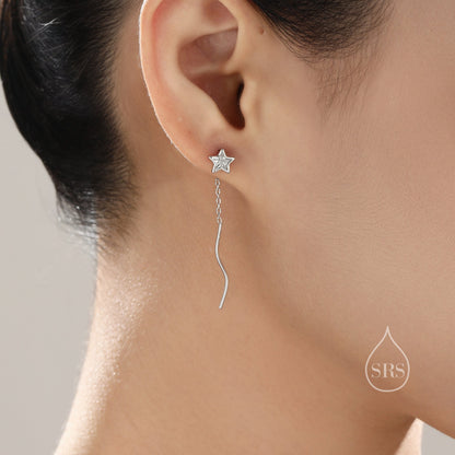 Star Bezel CZ Crystal Threader Earrings in Sterling Silver, Silver or Gold, Minimalist Star Cut Ear Threaders