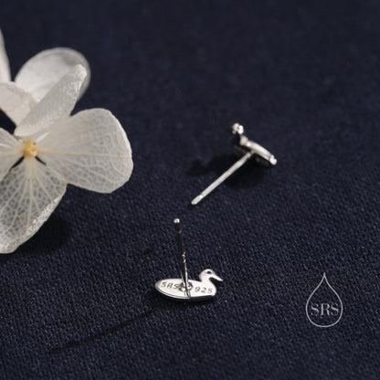 Mismatched Chicken and Duck Stud Earrings in Sterling Silver, Asymmetric Duck and Chicken Earrings, Bird Earrings, Farm Earrings