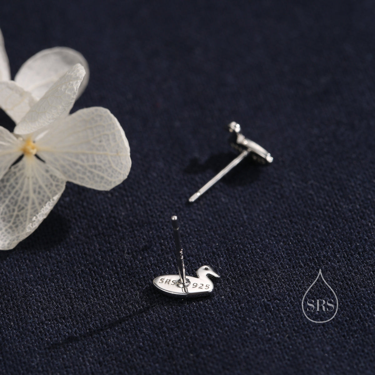 Swimming Duck Stud Earrings in Sterling Silver, Silver or Gold or Rose Gold, Duck Earrings, Bird Earrings, Nature Inspired Animal Earrings