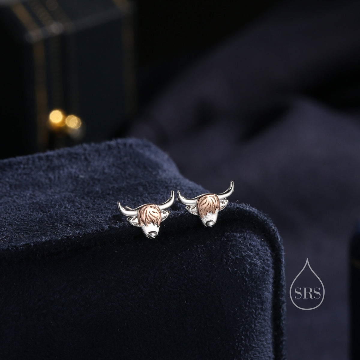 Two Tone Highland Cow Stud Earrings in Sterling Silver, Bull Earrings, Cow Earrings