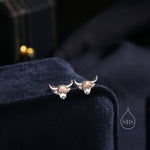 Two Tone Highland Cow Stud Earrings in Sterling Silver, Bull Earrings, Cow Earrings