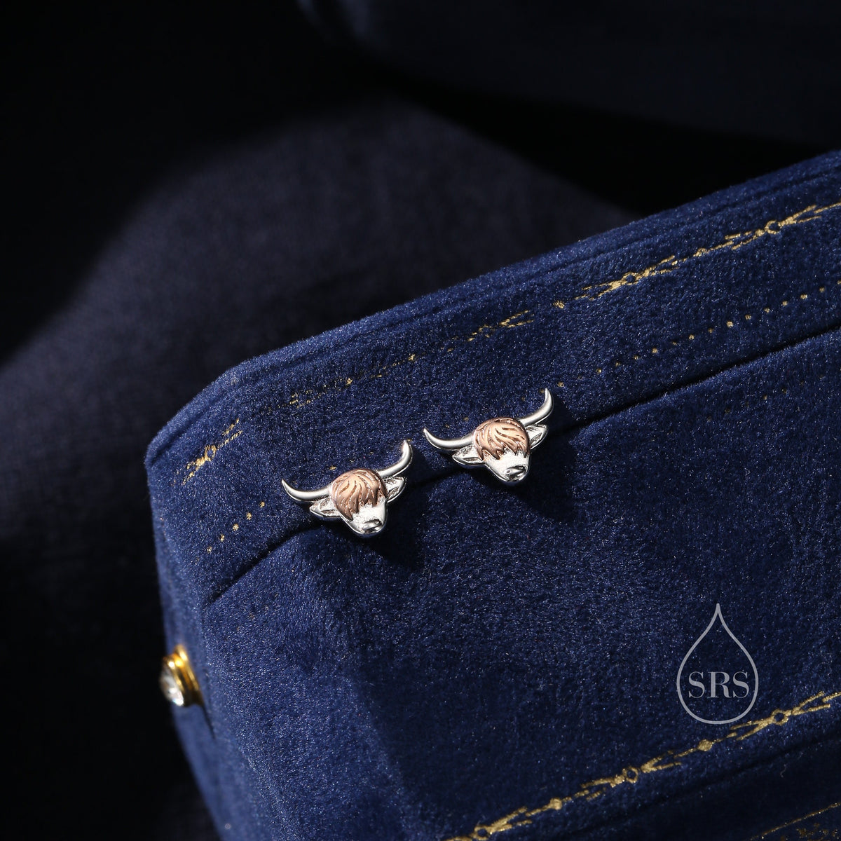 Two Tone Highland Cow Stud Earrings in Sterling Silver, Bull Earrings, Cow Earrings