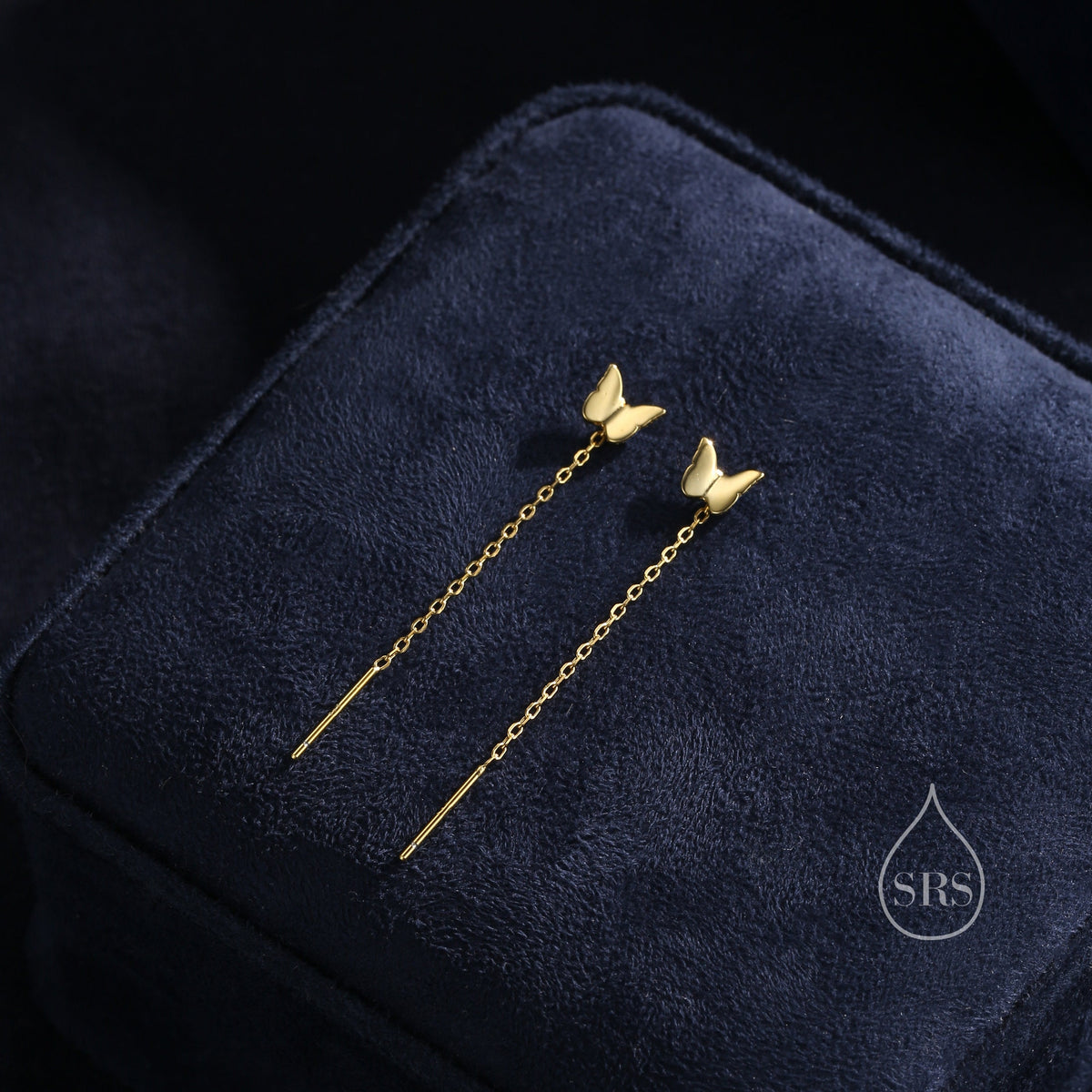 Sterling Silver Butterfly Pull Through Ear Threaders, Silver or Gold or Rose Gold, Butterfly Threader Earrings, Butterfly Dangle Earrings