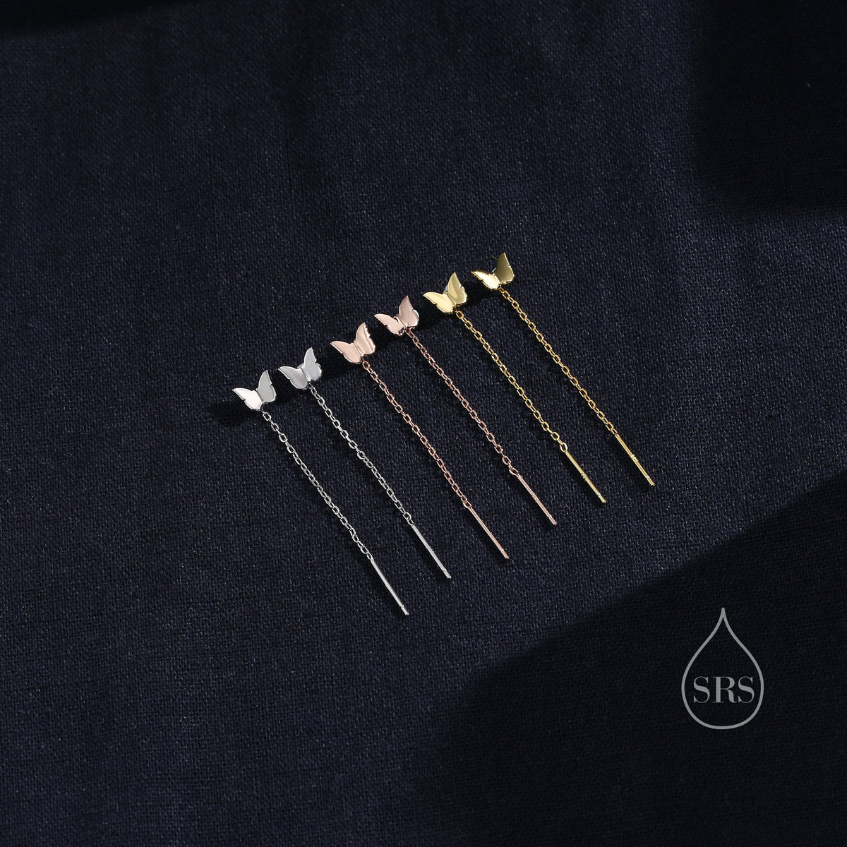Sterling Silver Butterfly Pull Through Ear Threaders, Silver or Gold or Rose Gold, Butterfly Threader Earrings, Butterfly Dangle Earrings