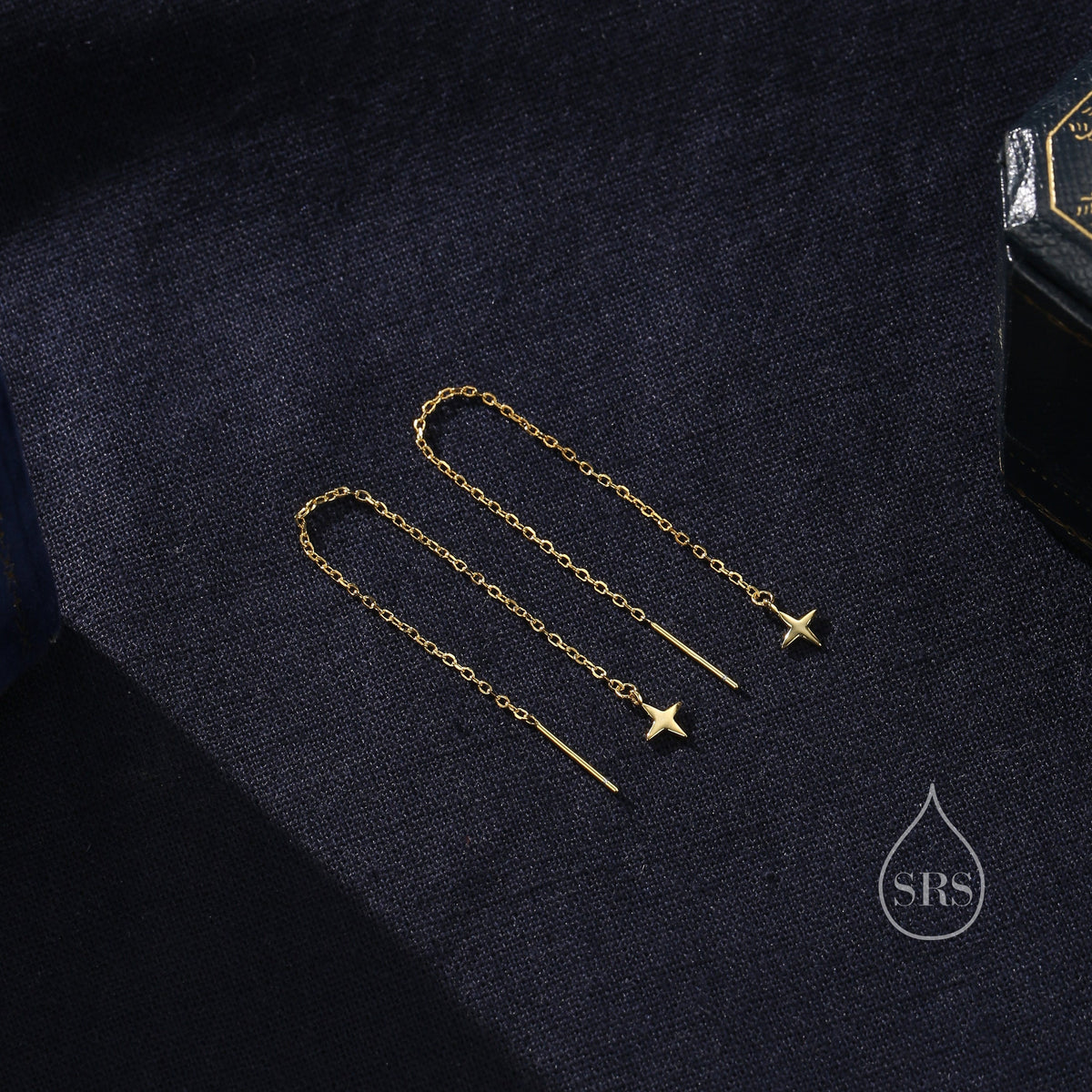 Four Point Star Threader Earrings in Sterling Silver, Silver or Gold, Star Ear Threaders