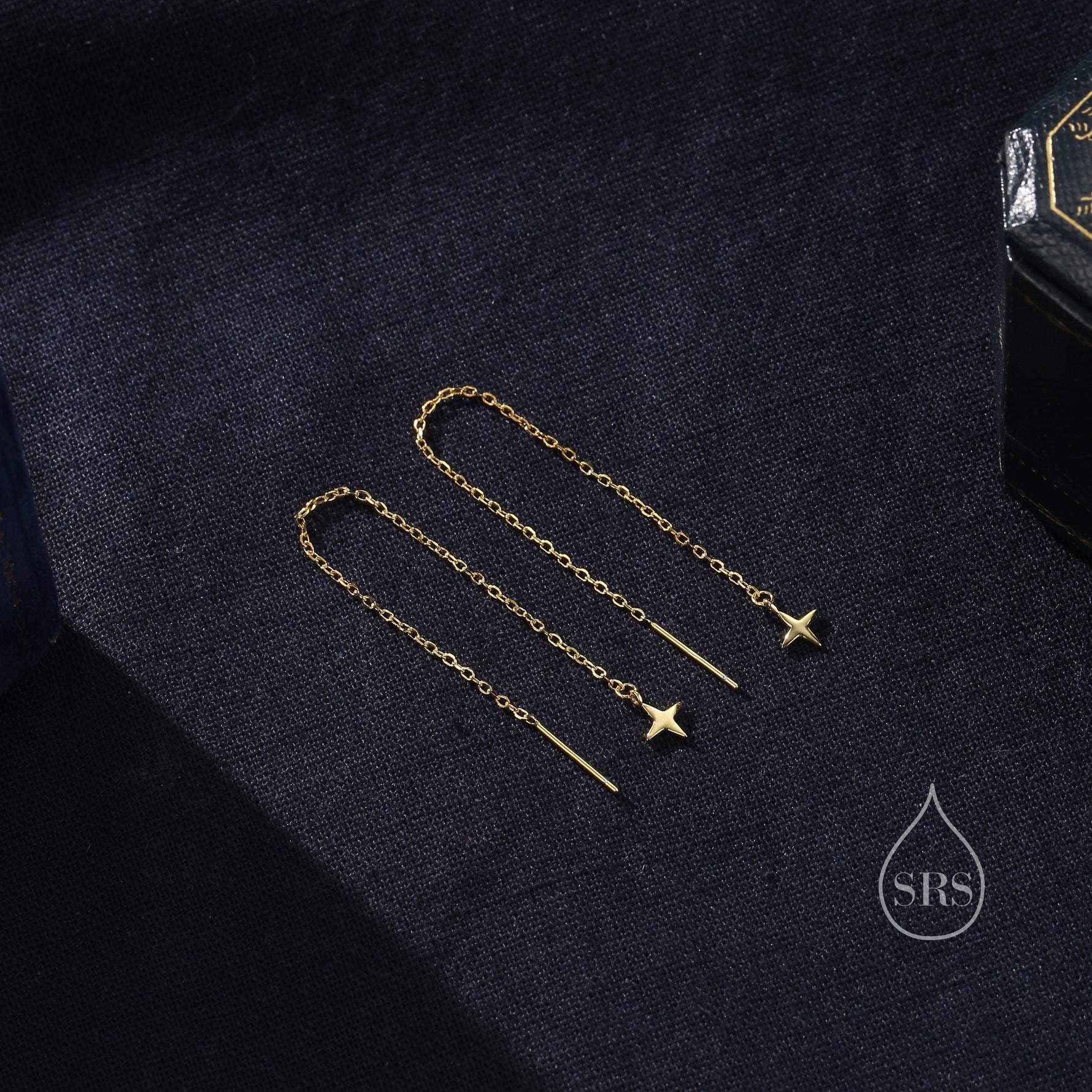 Four Point Star Threader Earrings in Sterling Silver, Silver or Gold, Star Ear Threaders