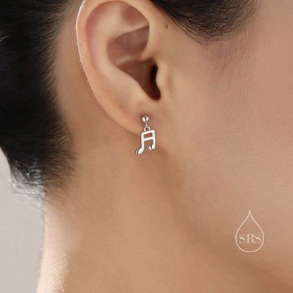 Mismatched Pair of Music Symbol Drop Stud Earrings in Sterling Silver, Silver, Gold or Rose Gold, Tiny Music Note Hoops