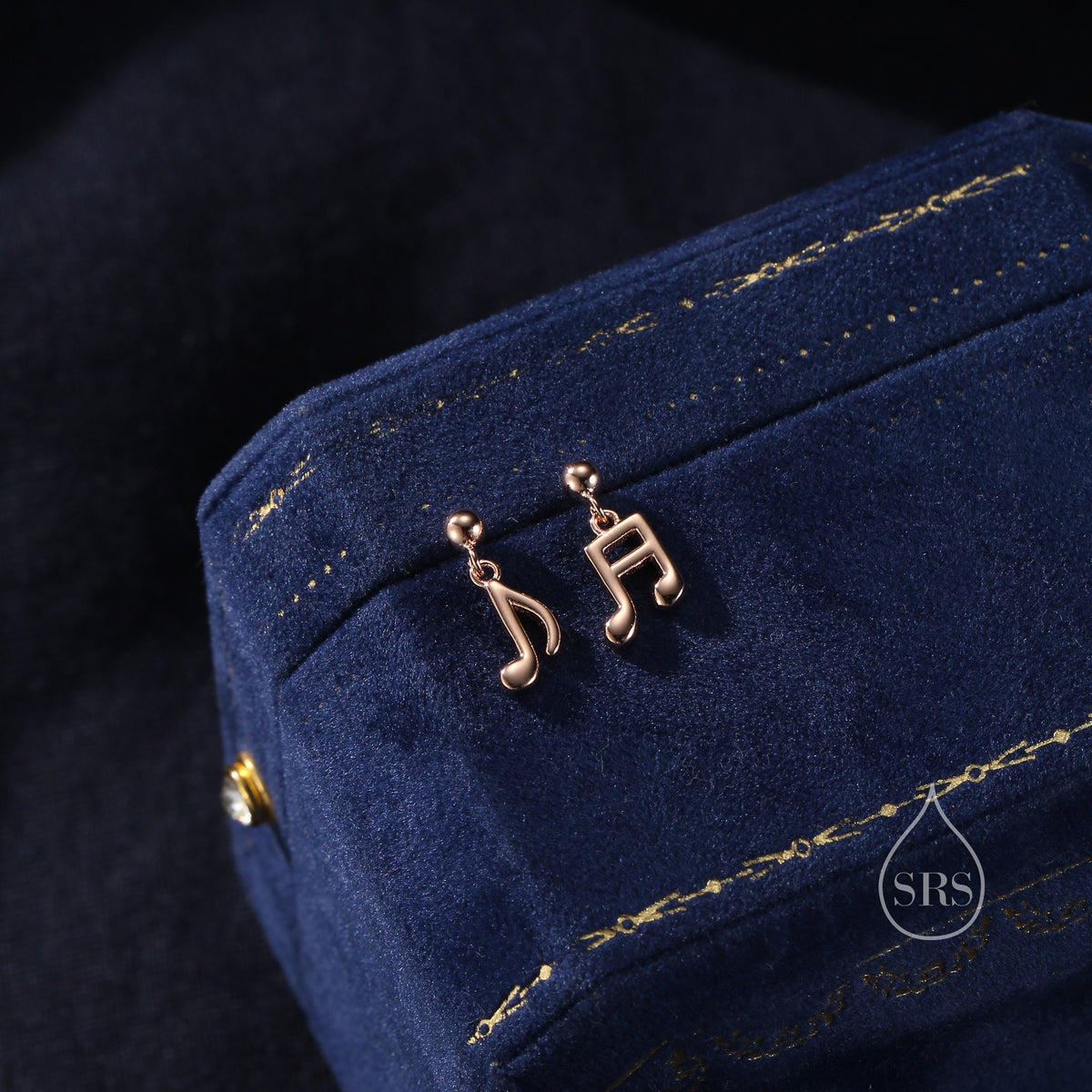 Mismatched Pair of Music Symbol Drop Stud Earrings in Sterling Silver, Silver, Gold or Rose Gold, Tiny Music Note Hoops