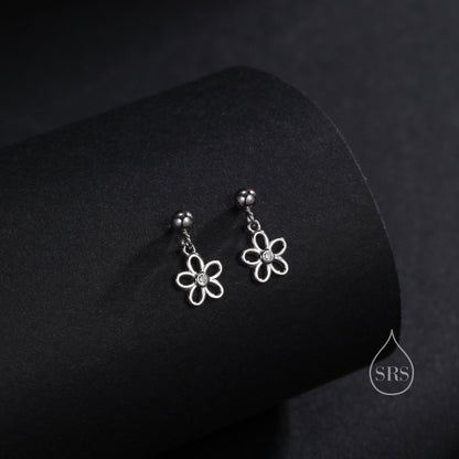 Forget me not Flower Drop Stud Earrings in Sterling Silver, Silver, Gold or Rose Gold,  Dainty and Delicate Silver Flower Earrings,