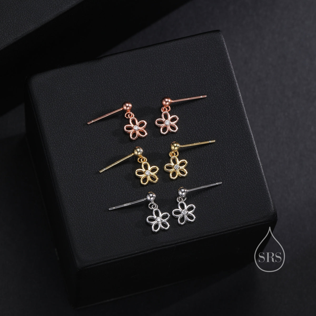 Forget me not Flower Drop Stud Earrings in Sterling Silver, Silver, Gold or Rose Gold, Dainty and Delicate Silver Flower Earrings,
