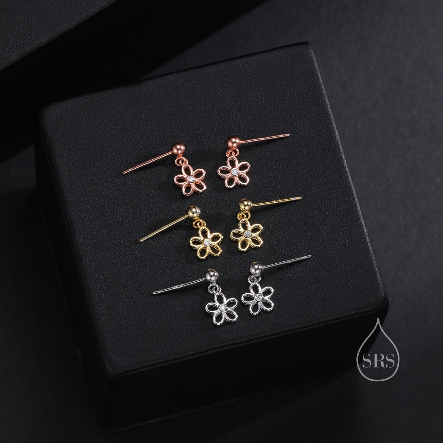 Forget me not Flower Drop Stud Earrings in Sterling Silver, Silver, Gold or Rose Gold,  Dainty and Delicate Silver Flower Earrings,