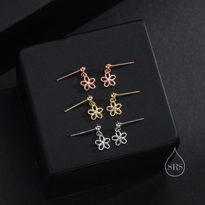 Forget me not Flower Drop Stud Earrings in Sterling Silver, Silver, Gold or Rose Gold,  Dainty and Delicate Silver Flower Earrings,