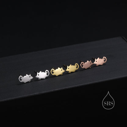 Cute Little Mouse Stud Earrings in Sterling Silver, Silver or Gold or Rose Gold, Cute Fun Quirky Animal Jewellery, Animal Lover Gift