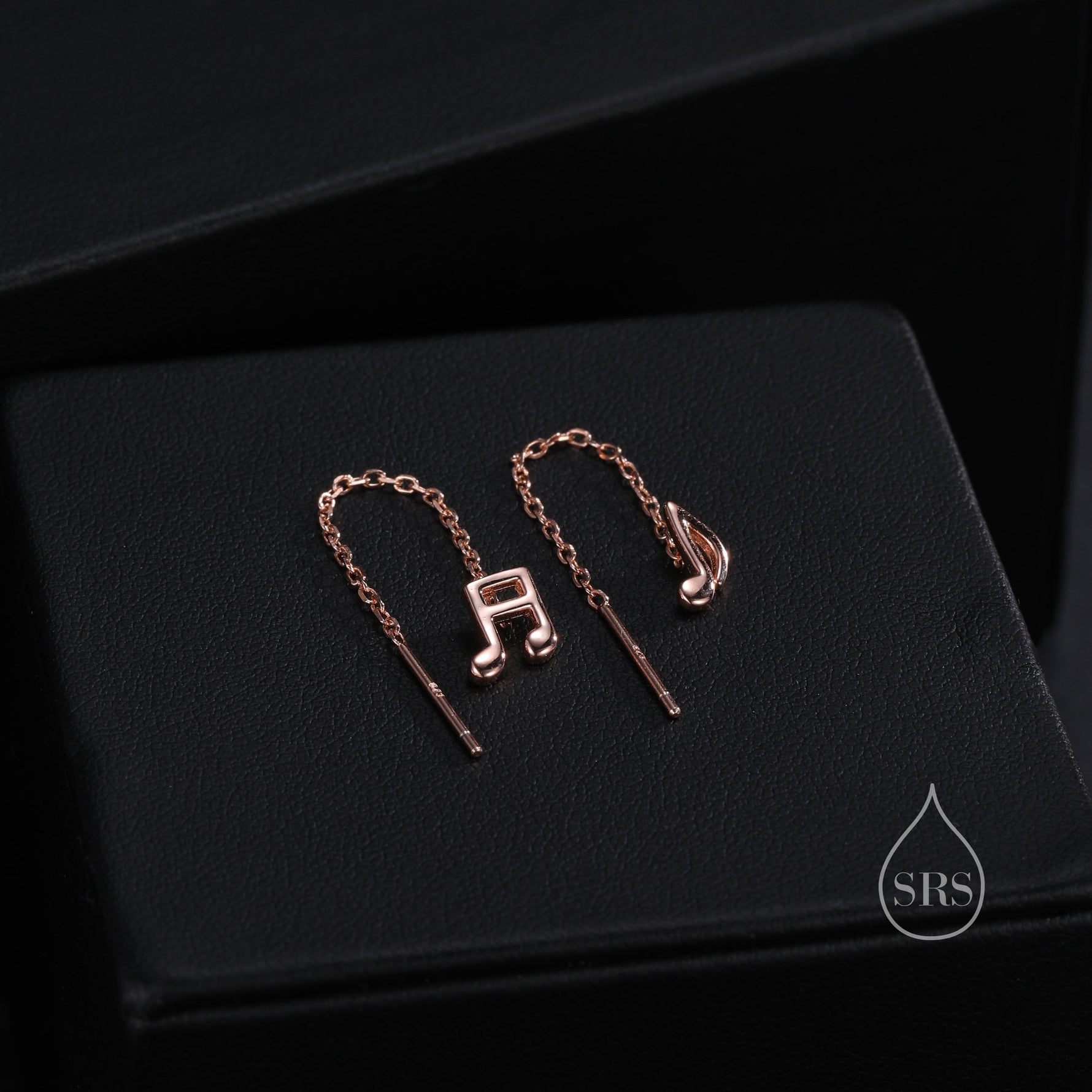 Mismatched Pair of Music Symbol Pull Through Threader Earrings in Sterling Silver, Silver, Gold or Rose Gold, Tiny Music Note Ear Threaders