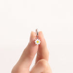 Mismatched Bumble Bee and Daisy Huggie Hoops in Sterling Silver, Silver or Gold, Asymmetric Cute Bee Hoop Earrings,