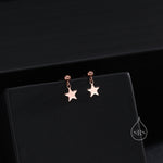 Minimalist Star Dangle Drop Stud Earrings in Sterling Silver, Silver or Gold or Rose Gold, Tiny Star Earrings, Sunburst Earrings, Celestial