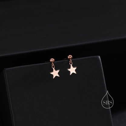 Minimalist Star Dangle Drop Stud Earrings in Sterling Silver, Silver or Gold or Rose Gold, Tiny Star Earrings, Sunburst Earrings, Celestial