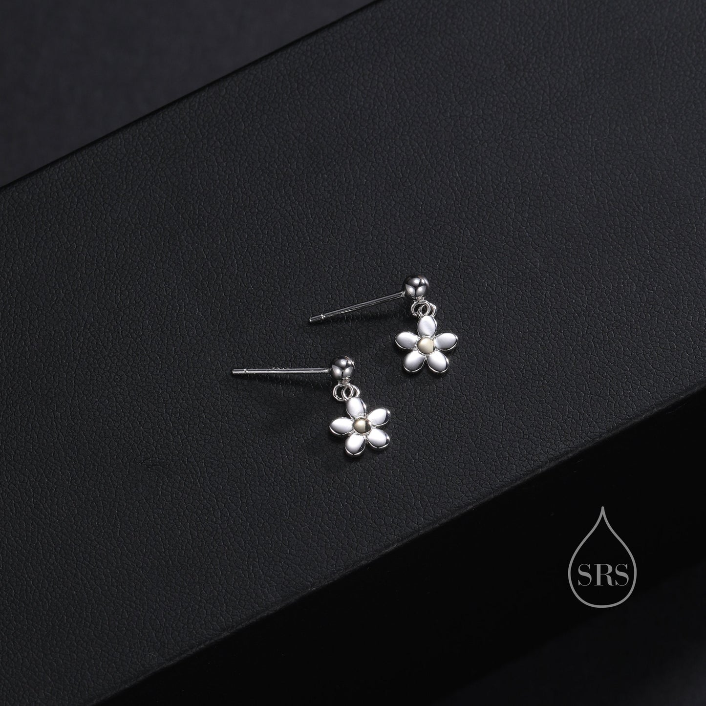 Sterling Silver Forget-me-not Flower Drop Stud Earrings, Partial Gold Plate, Dainty Dangle Forget Me Not Flower Earrings