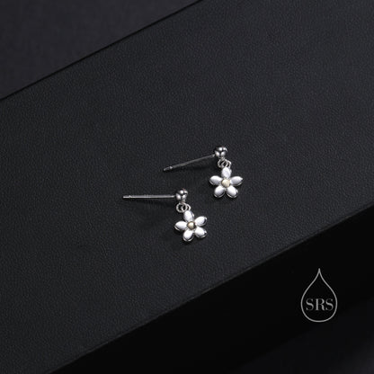 Sterling Silver Forget-me-not Flower Drop Stud Earrings, Partial Gold Plate, Dainty Dangle Forget Me Not Flower Earrings