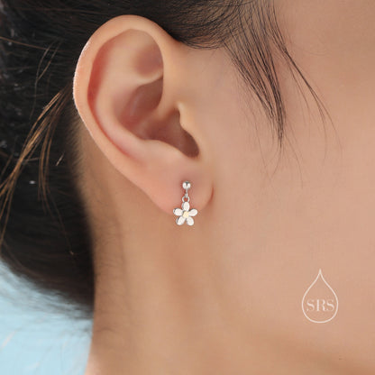 Sterling Silver Forget-me-not Flower Drop Stud Earrings, Partial Gold Plate, Dainty Dangle Forget Me Not Flower Earrings