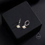 Planet and Gold Star Huggie Hoop Earrings in Sterling Silver, Saturn Dangle Hoop Earrings