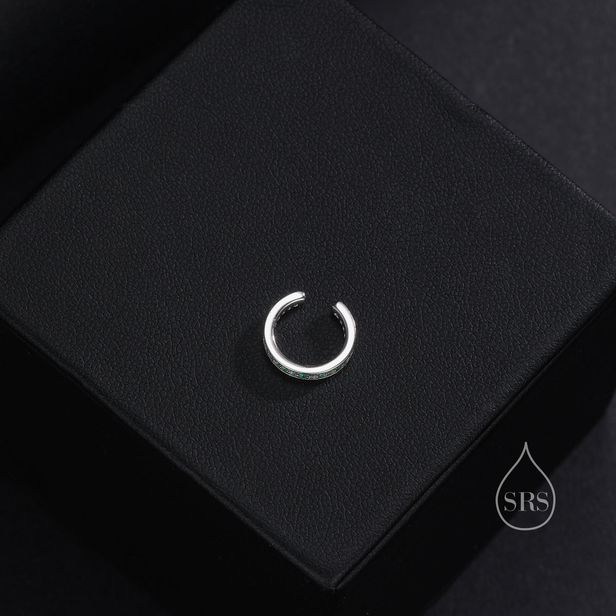 Emerald Green CZ Ear Cuff in Sterling Silver, Silver or Gold, Simple Piercing Free Earrings, Minimalist Ear Cuff,
