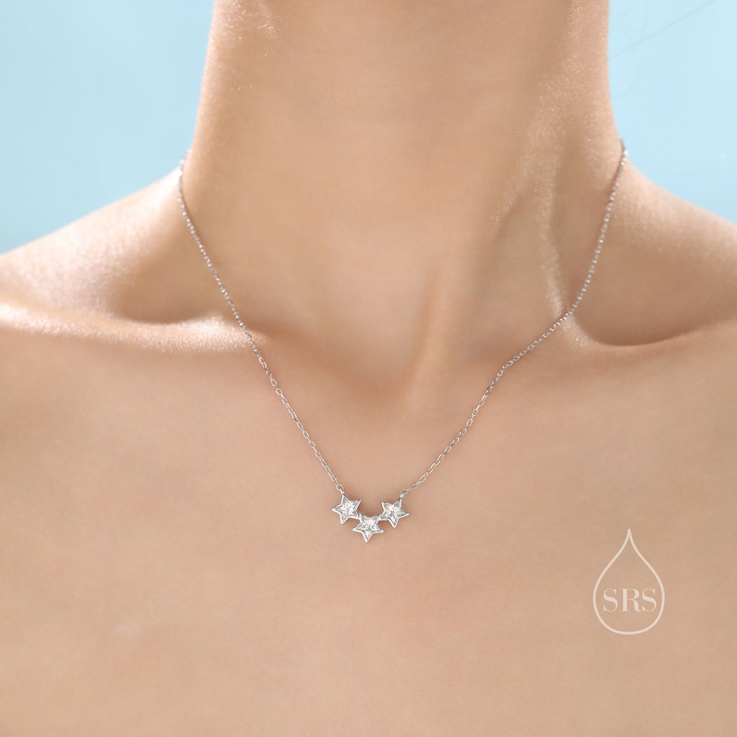 Clear CZ Triple Star Pendant Necklace in Sterling Silver, Silver or Gold, Three Star Crystal Necklace, Minimal Star Pendant