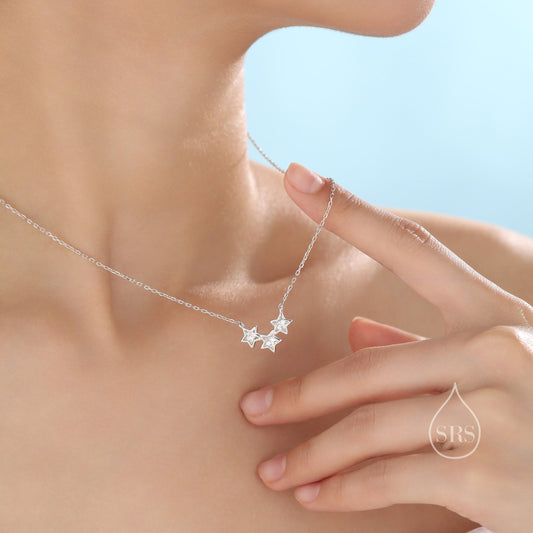 Clear CZ Triple Star Pendant Necklace in Sterling Silver, Silver or Gold, Three Star Crystal Necklace, Minimal Star Pendant