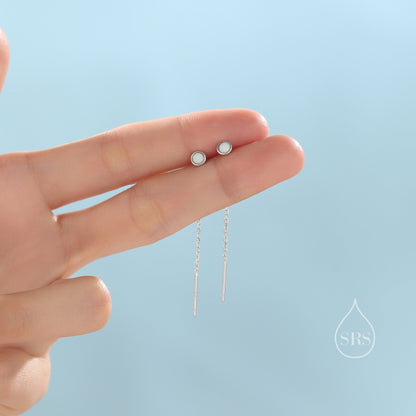 4mm White Opal Dot Threader Earrings in Sterling Silver, Lab Opal Ear Threaders, Silver or Gold, Opal Threaders, Chain Earrings