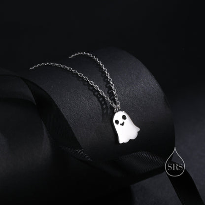 Cute Little Ghost Pendant Necklace in Sterling Silver, Silver or Gold or Rose Gold, Ghost Necklace in Silver