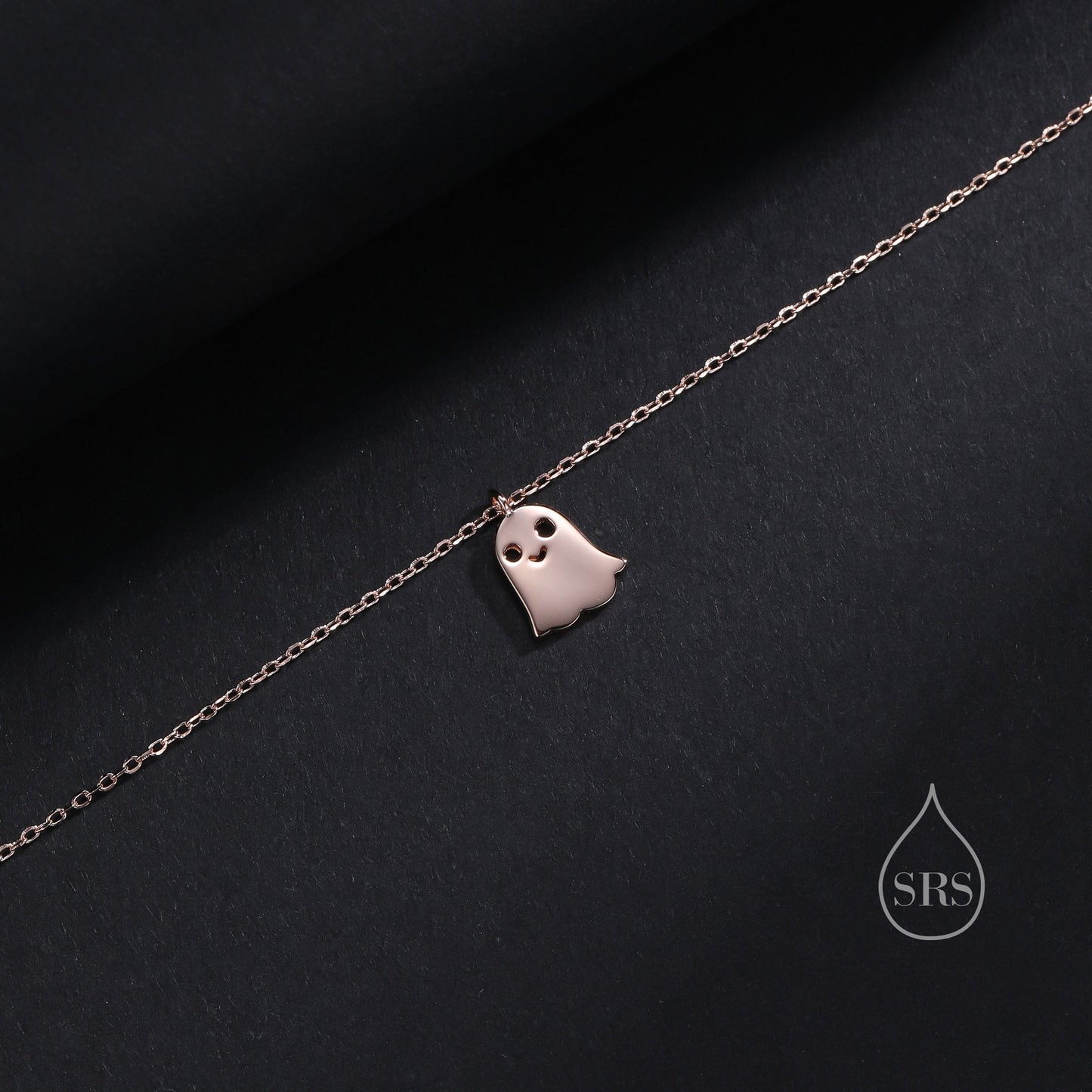 Cute Little Ghost Pendant Necklace in Sterling Silver, Silver or Gold or Rose Gold, Ghost Necklace in Silver