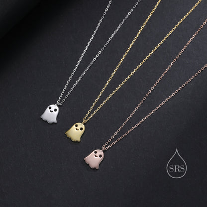 Cute Little Ghost Pendant Necklace in Sterling Silver, Silver or Gold or Rose Gold, Ghost Necklace in Silver