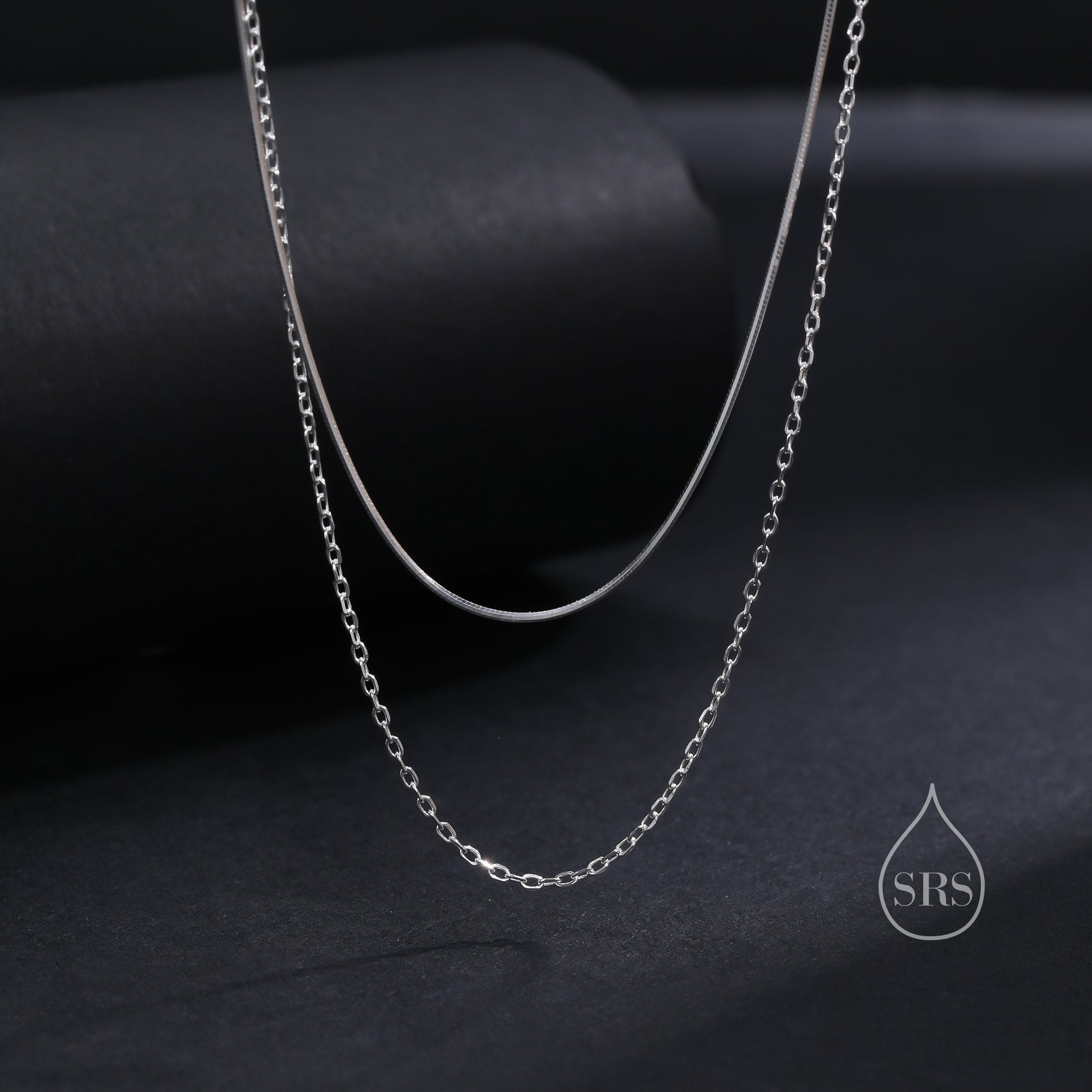 Double Layer Necklace in Sterling Silver with Dainty Chain and Snake Chain, Silver or Gold or Rose Gold, Chain Necklace