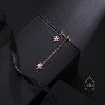 Asymmetric Tiny CZ Starburst Drop Stud Earrings in Sterling Silver, Silver, Gold or Rose Gold, North Star Earrings, Sunburst Earrings