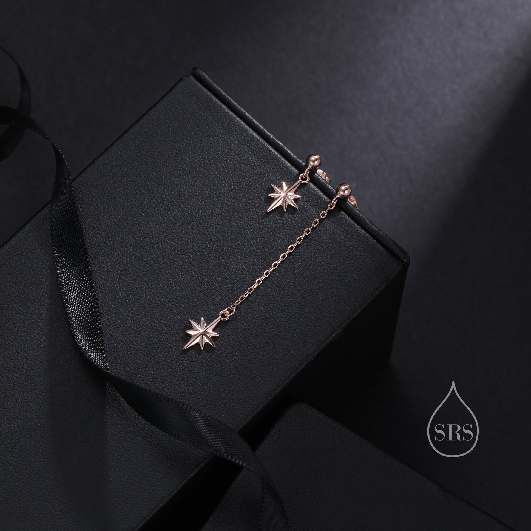 Asymmetric Tiny CZ Starburst Drop Stud Earrings in Sterling Silver, Silver, Gold or Rose Gold, North Star Earrings, Sunburst Earrings