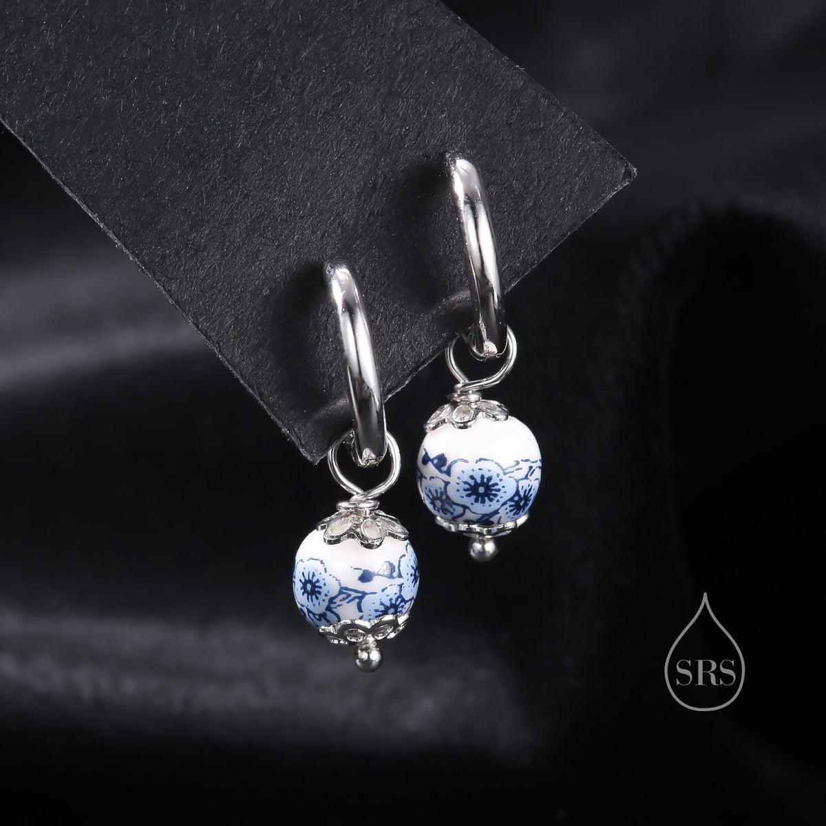 Plum Blossom Print Ceramic Beads Hoop Earrings