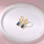 Oval Sapphire Blue CZ Huggie Hoop in Sterling Silver, Silver or Gold, Minimalist Simple Hoop Earrings, Detachable and Interchangeable