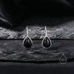 Genuine Black Onyx Pear Cut Drop Hook Earrings in Sterling Silver, Delicate Natural Black Onyx Earrings, Pear Droplet Black Onyx Earrings