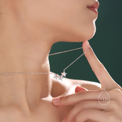 Aurora CZ Triple Star Pendant Necklace in Sterling Silver, Silver or Gold, Three Star AB Crystal Necklace, Minimal Star Pendant