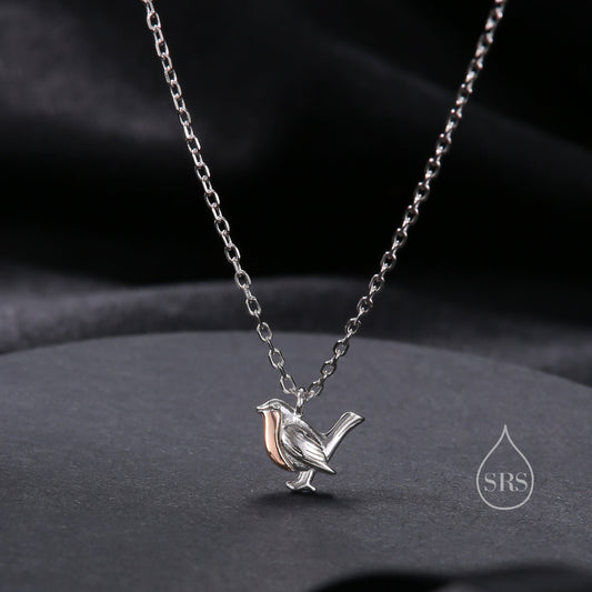 Tiny Robin Bird Pendant Necklace in Sterling Silver, Silver Animal Pendant, Nature Inspired Jewellery, Bird Necklace