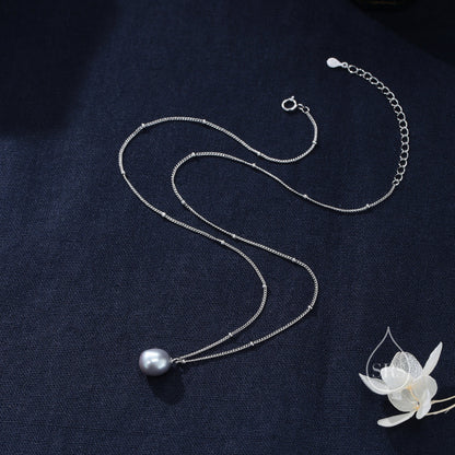 Natural Black Pearl Necklace in Sterling Silver with a Satellite Chain, Genuine Oval Freshwater Pearl Pendant Necklace in Sterling Silver
