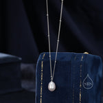 Natural Oval Pearl Necklace in Sterling Silver with a Satellite Chain, Genuine Oval Freshwater Pearl Pendant Necklace in Sterling Silver