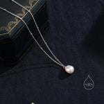 Natural Oval Pearl Necklace in Sterling Silver with a Satellite Chain, Genuine Oval Freshwater Pearl Pendant Necklace in Sterling Silver