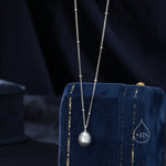 Natural Grey Pearl Necklace in Sterling Silver with a Satellite Chain, Genuine Oval Freshwater Pearl Pendant Necklace in Sterling Silver