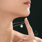 Natural Grey Pearl Necklace in Sterling Silver with a Satellite Chain, Genuine Oval Freshwater Pearl Pendant Necklace in Sterling Silver