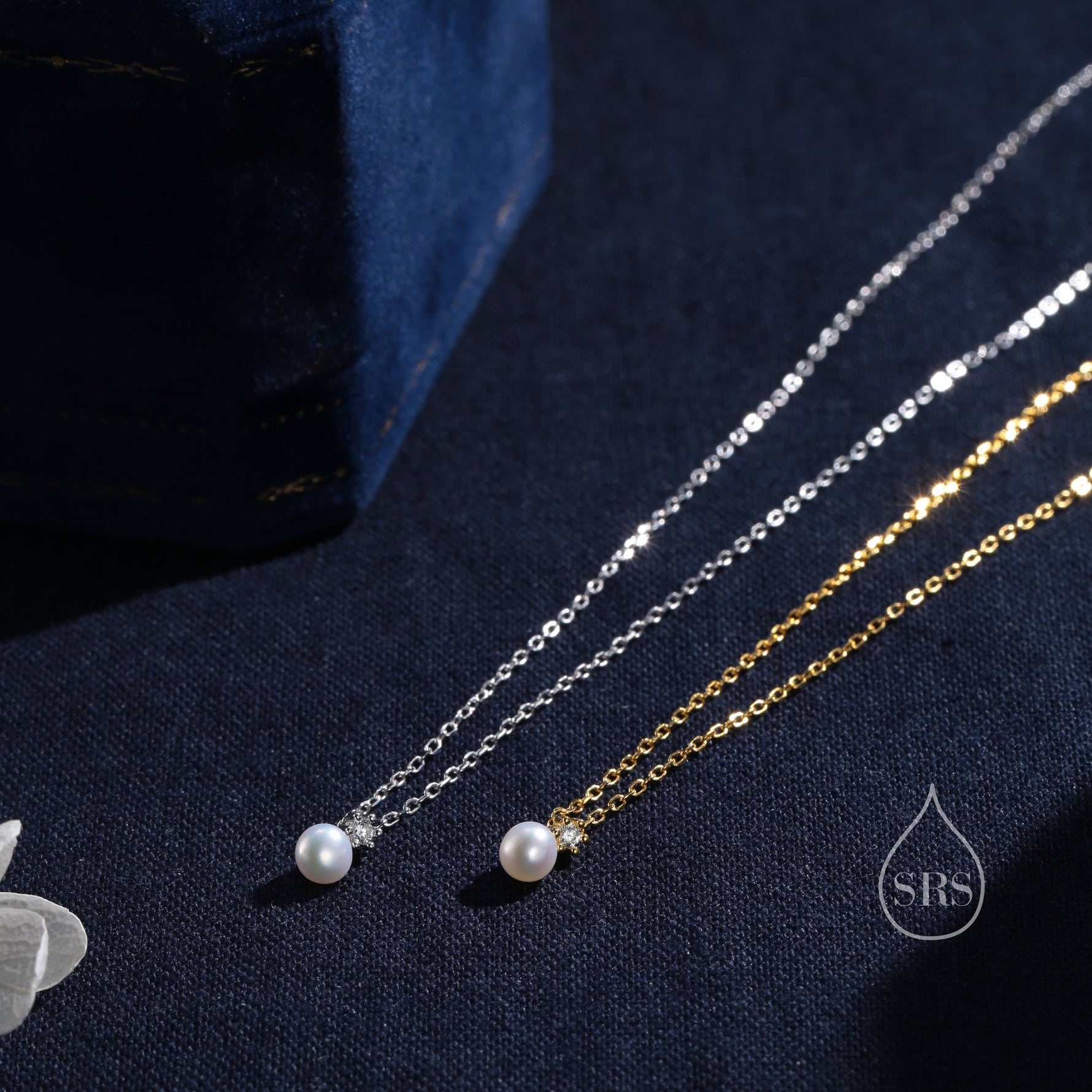 Natural Pearl and CZ Necklace in Sterling Silver with a Satellite Chain, Genuine Freshwater Pearl Pendant Necklace in Sterling Silver
