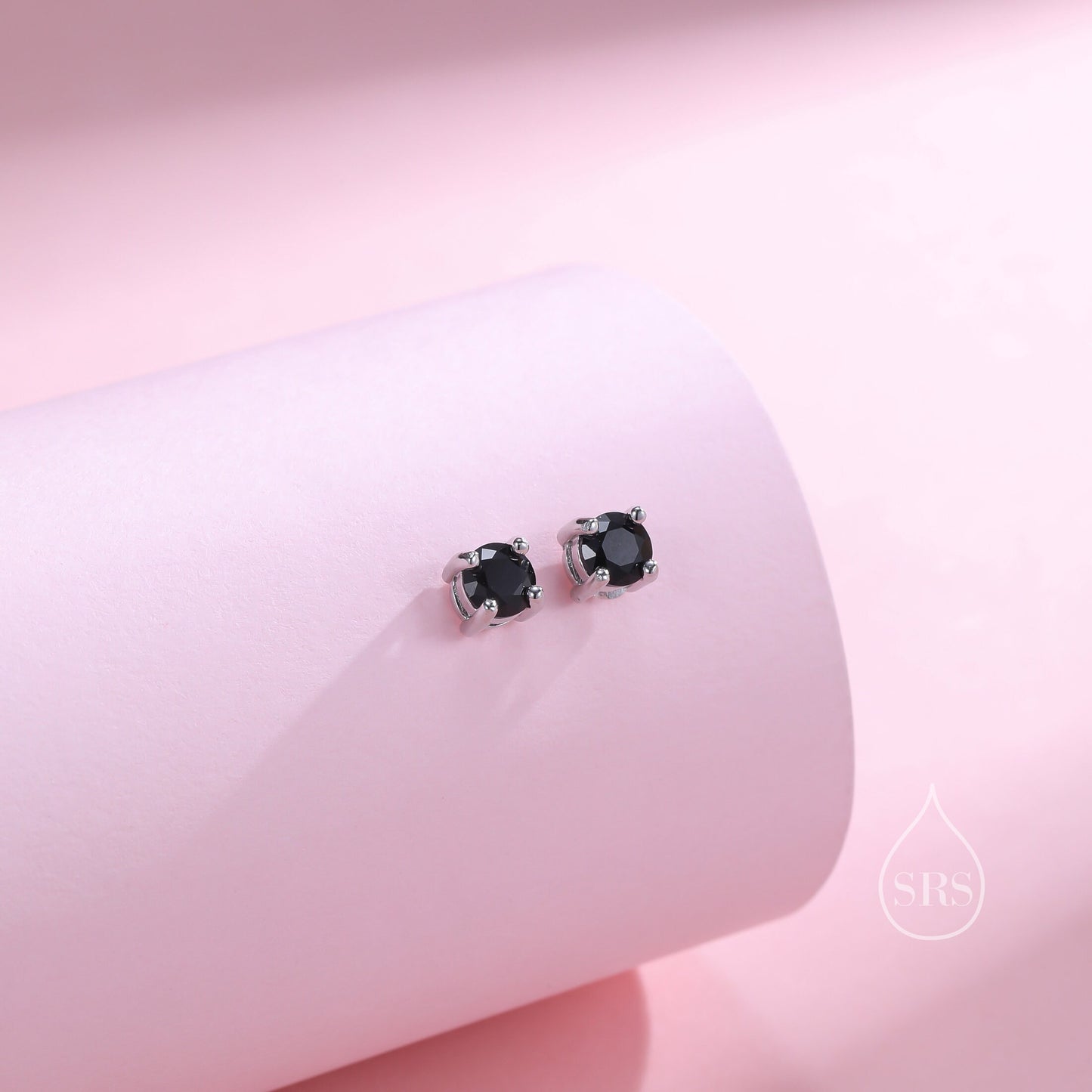 Black CZ Stud Earrings in Sterling Silver, Available in 3mm, 4mm, 5mm, Brilliant Cut Black CZ Earrings, Minimal CZ Stud Prong Set